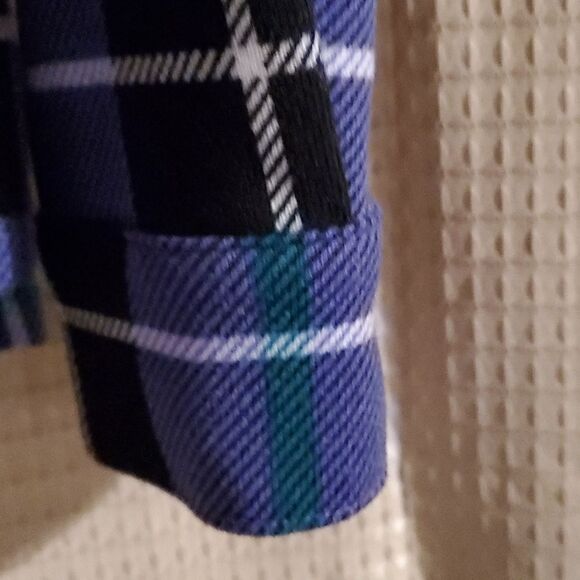 Denim & Co Purple Button Down Top Shacket Plaid Heavenly Jersey Iris Multi Sz XS - Picture 5 of 7